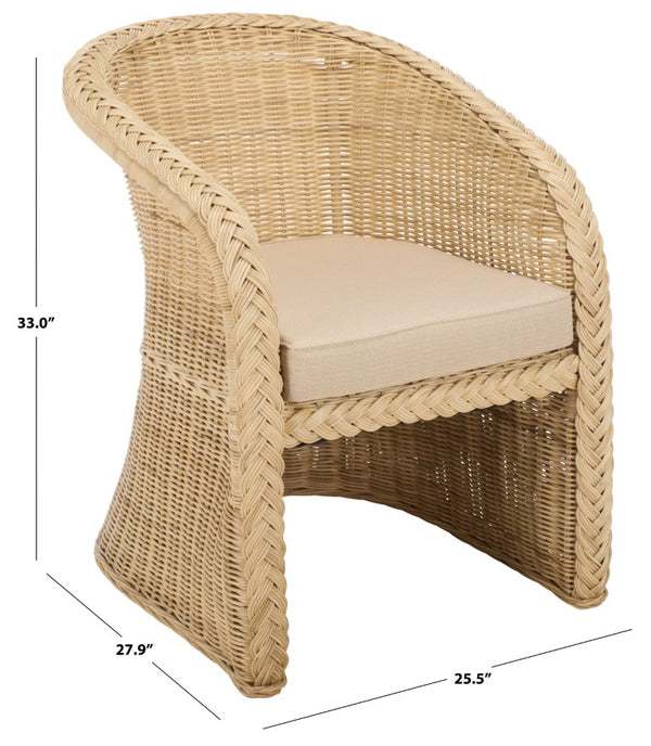 Safavieh Macintosh Woven Rattan Accent Chair Bohemian Coastal Airy Frame with Foam Cushion CWK2043A