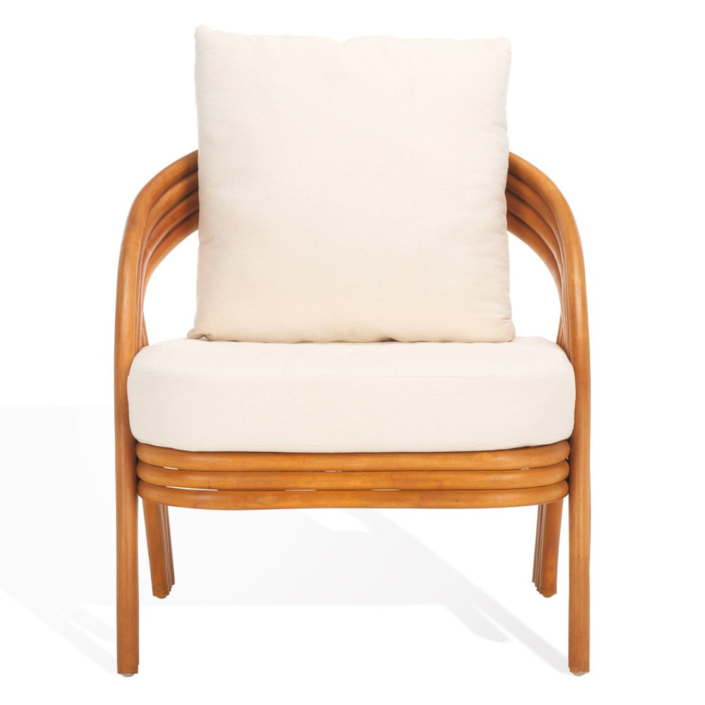 Safavieh DEMARCO Rattan Accent Chair - Elegant Natural Frame with White Linen Seat for Cozy Modern Spaces CWK3000A