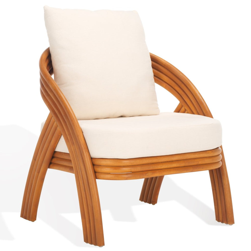 Safavieh DEMARCO Rattan Accent Chair - Elegant Natural Frame with White Linen Seat for Cozy Modern Spaces CWK3000A