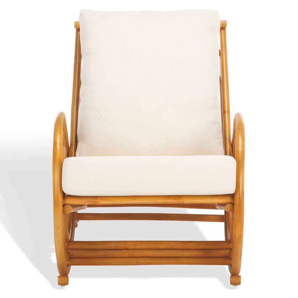 Safavieh FERNSON Rattan Accent Chair - Sculptural Comfort with Natural Finish, White Linen Cushion, Cozy Design CWK3001A