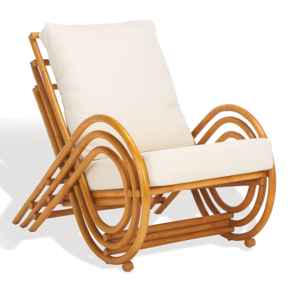 Safavieh FERNSON Rattan Accent Chair - Sculptural Comfort with Natural Finish, White Linen Cushion, Cozy Design CWK3001A
