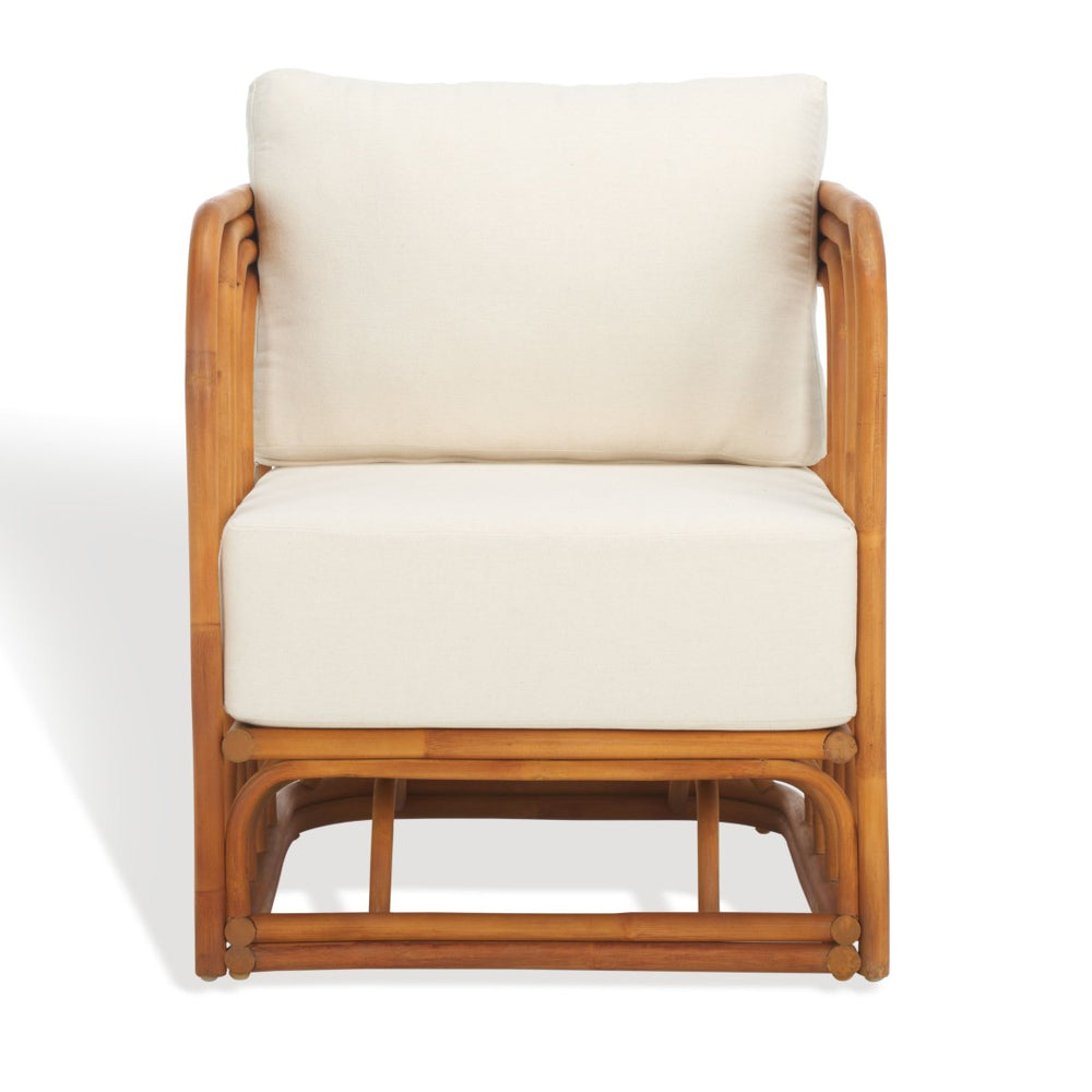 Safavieh HARLOWE Rattan Accent Chair - Natural & White Upholstery, Coastal Boho Design for Any Space CWK3002A