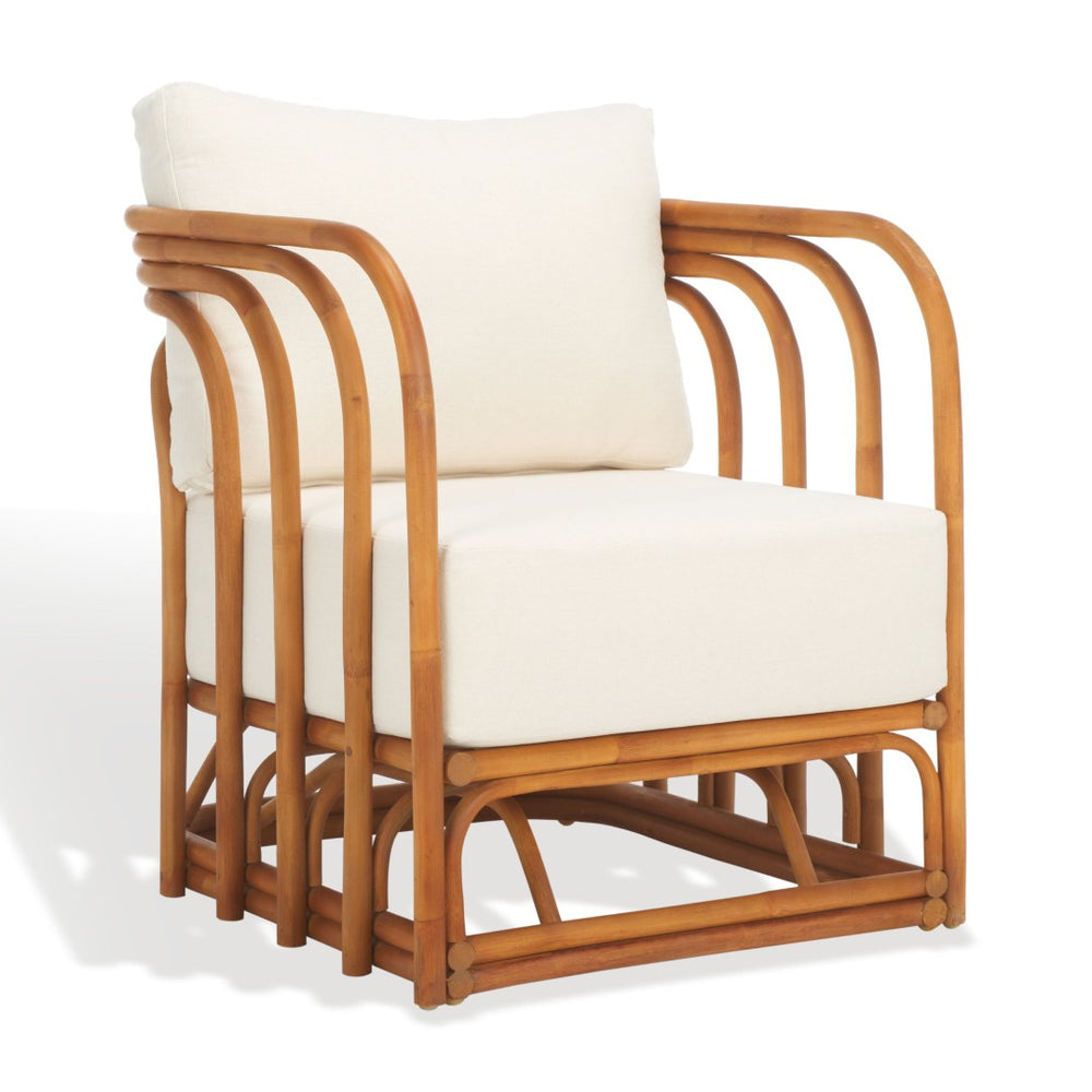 Safavieh HARLOWE Rattan Accent Chair - Natural & White Upholstery, Coastal Boho Design for Any Space CWK3002A