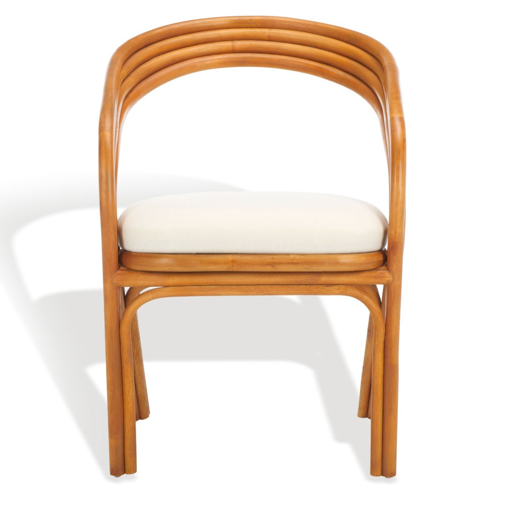 Safavieh JENNABROOK Handcrafted Rattan Dining Chair - Natural Frame with White Linen Cushion for Comfort & Style CWK3003A