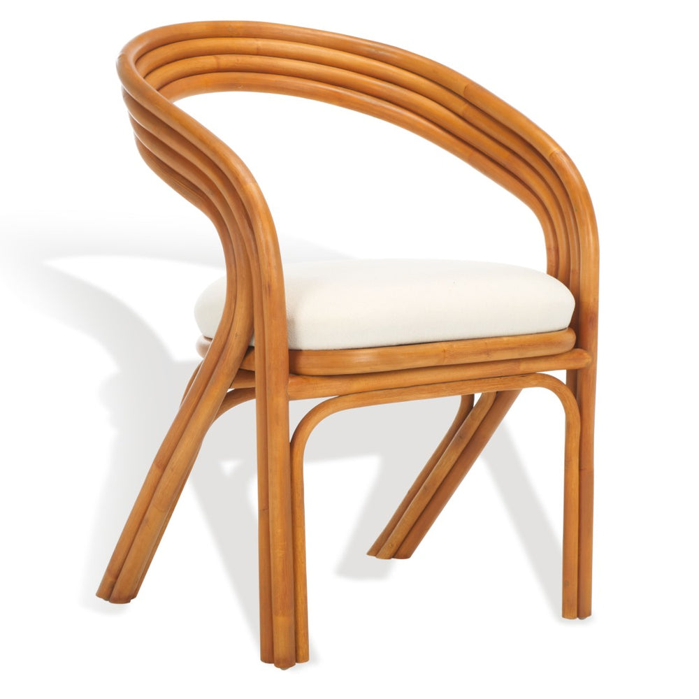 Safavieh JENNABROOK Handcrafted Rattan Dining Chair - Natural Frame with White Linen Cushion for Comfort & Style CWK3003A