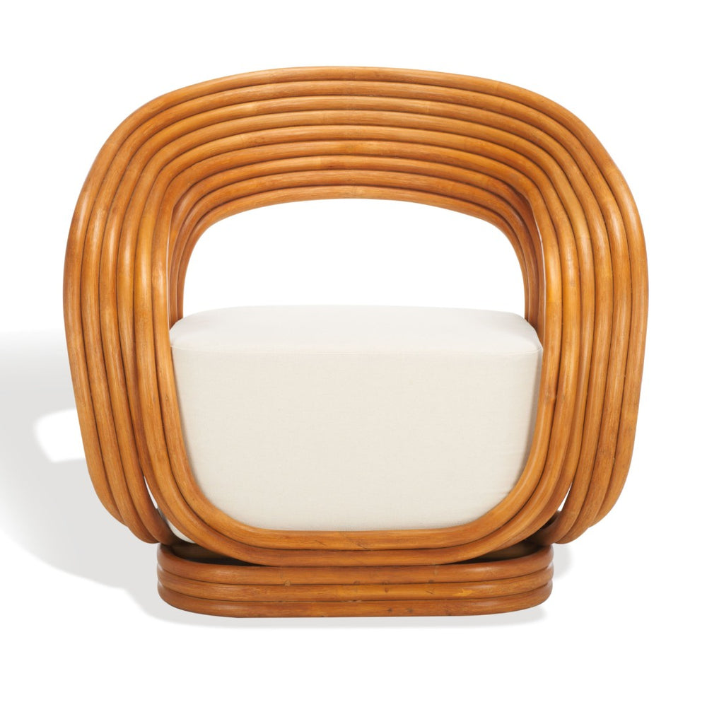 Safavieh GIORNO Rattan Accent Chair – Handcrafted Comfort with Natural Curves & White Linen for Modern Spaces CWK3004A