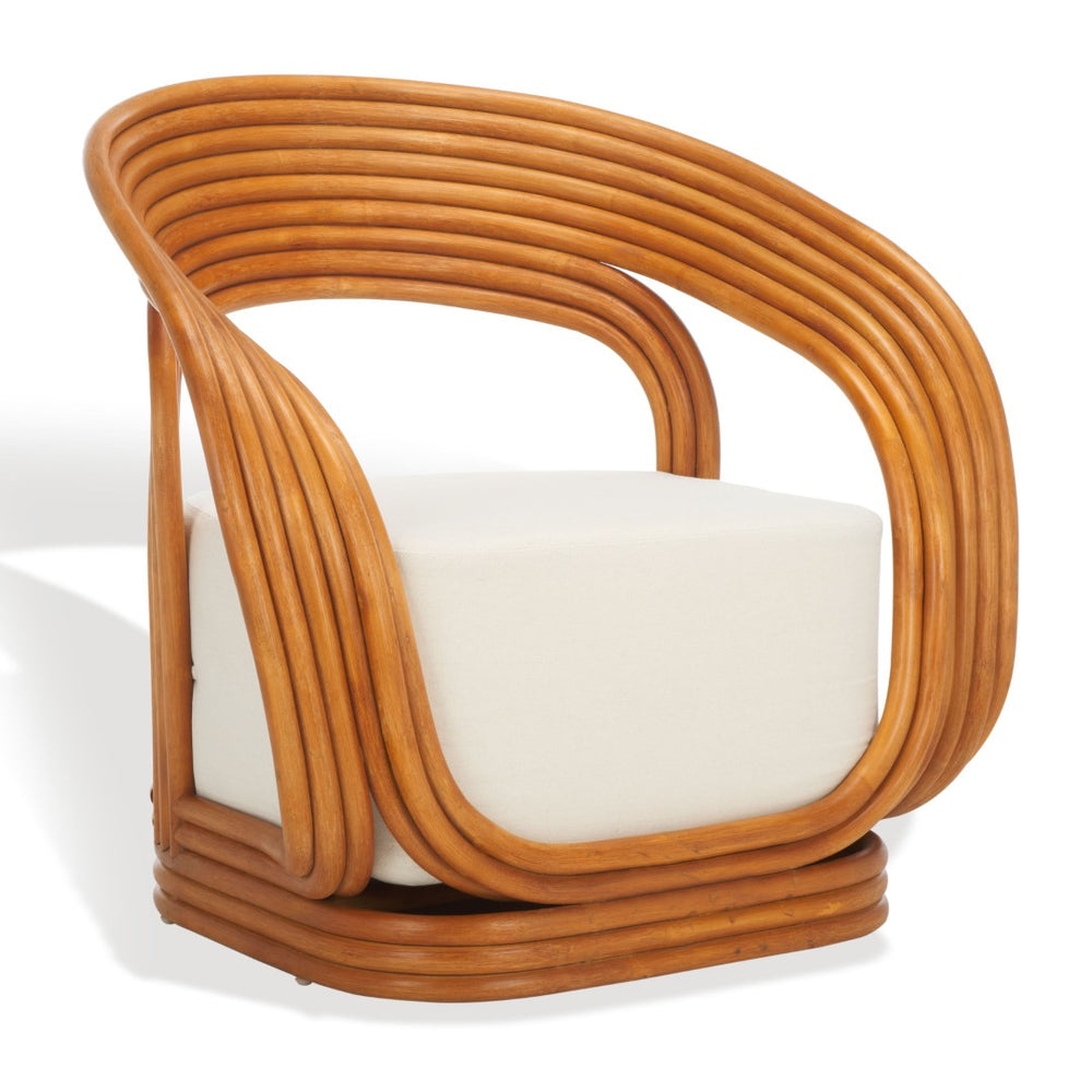 Safavieh GIORNO Rattan Accent Chair – Handcrafted Comfort with Natural Curves & White Linen for Modern Spaces CWK3004A