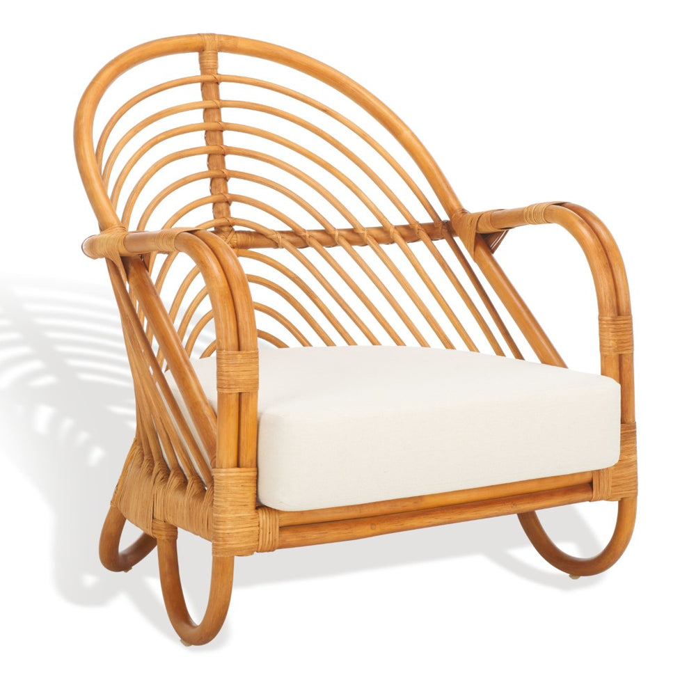 Safavieh IVYBELLE Rattan Accent Chair - Natural & White - Stylish, Comfortable, Perfect for Small Spaces CWK3005A