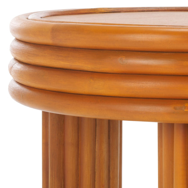 Safavieh BAYARD Rattan Round Accent Table - Stylish Natural Texture for Modern Living Spaces & Small Areas CWK3007A