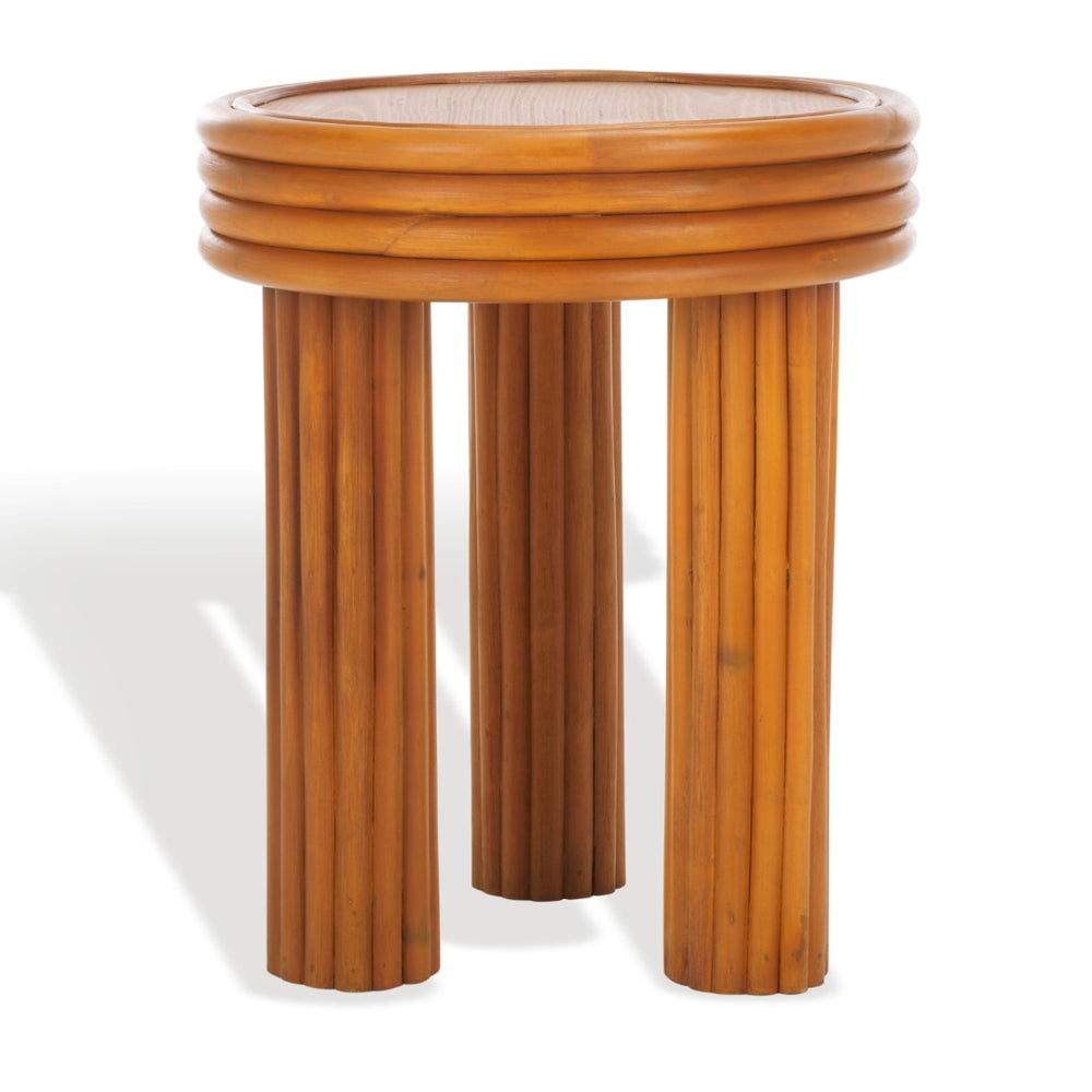 Safavieh BAYARD Rattan Round Accent Table - Stylish Natural Texture for Modern Living Spaces & Small Areas CWK3007A