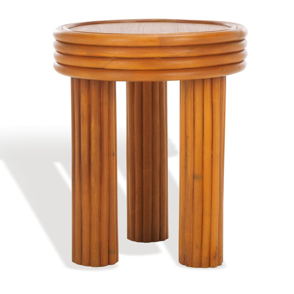 Safavieh BAYARD Rattan Round Accent Table - Stylish Natural Texture for Modern Living Spaces & Small Areas CWK3007A