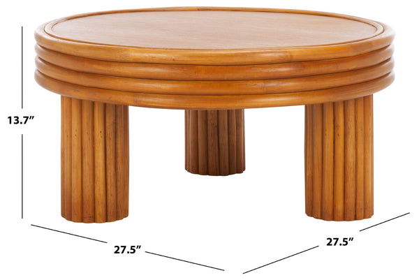 Safavieh BAYARD Rattan Round Coffee Table - Natural Finish with Modern Design for Versatile Home Décor CWK3008A