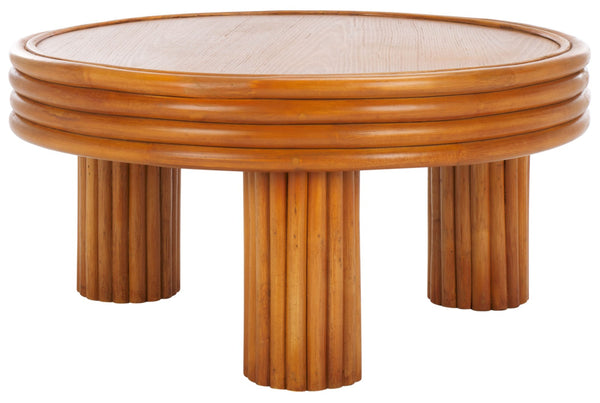 Safavieh BAYARD Rattan Round Coffee Table - Natural Finish with Modern Design for Versatile Home Décor CWK3008A