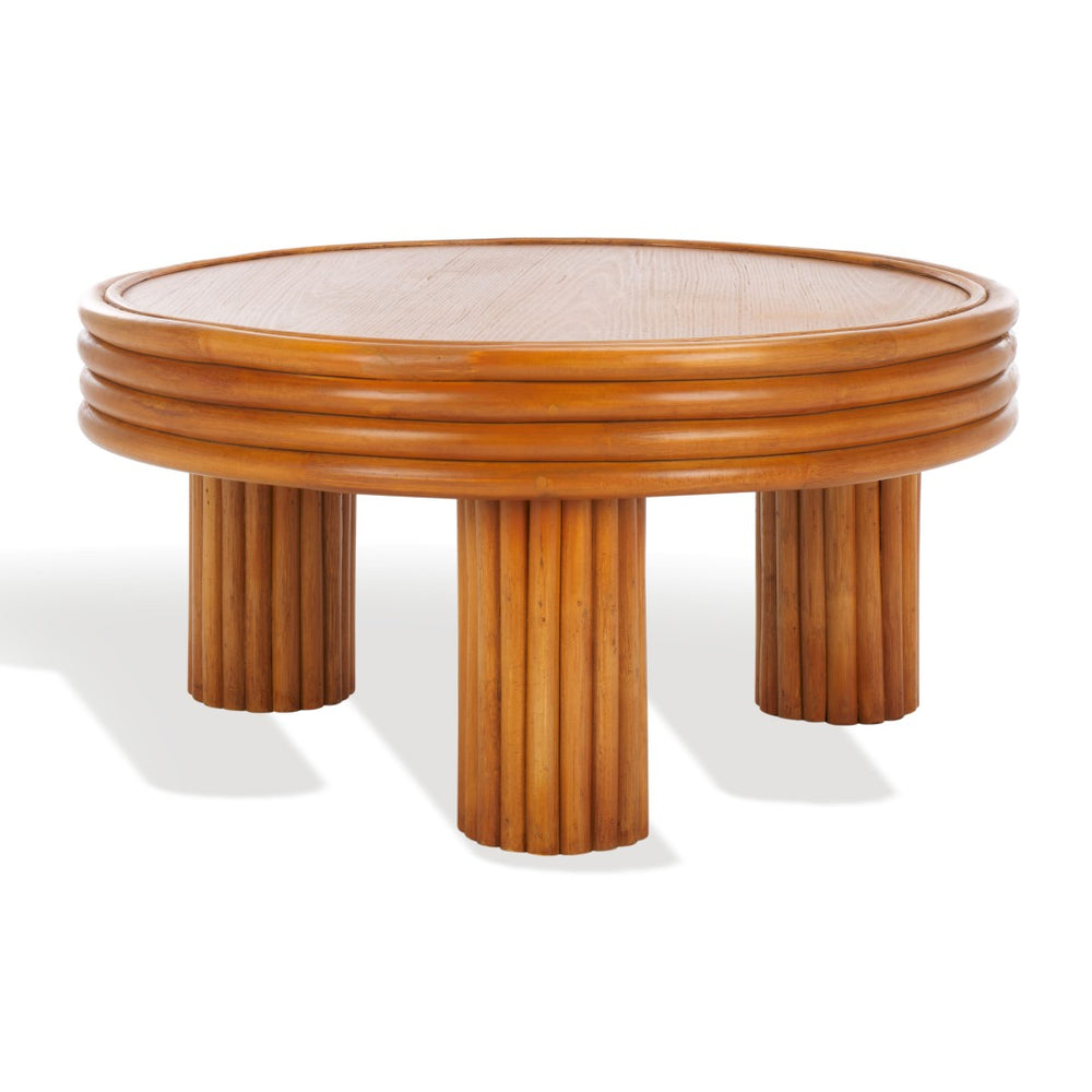 Safavieh BAYARD Rattan Round Coffee Table - Natural Finish with Modern Design for Versatile Home Décor CWK3008A