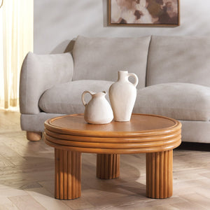 Safavieh BAYARD Rattan Round Coffee Table - Natural Finish with Modern Design for Versatile Home Décor CWK3008A