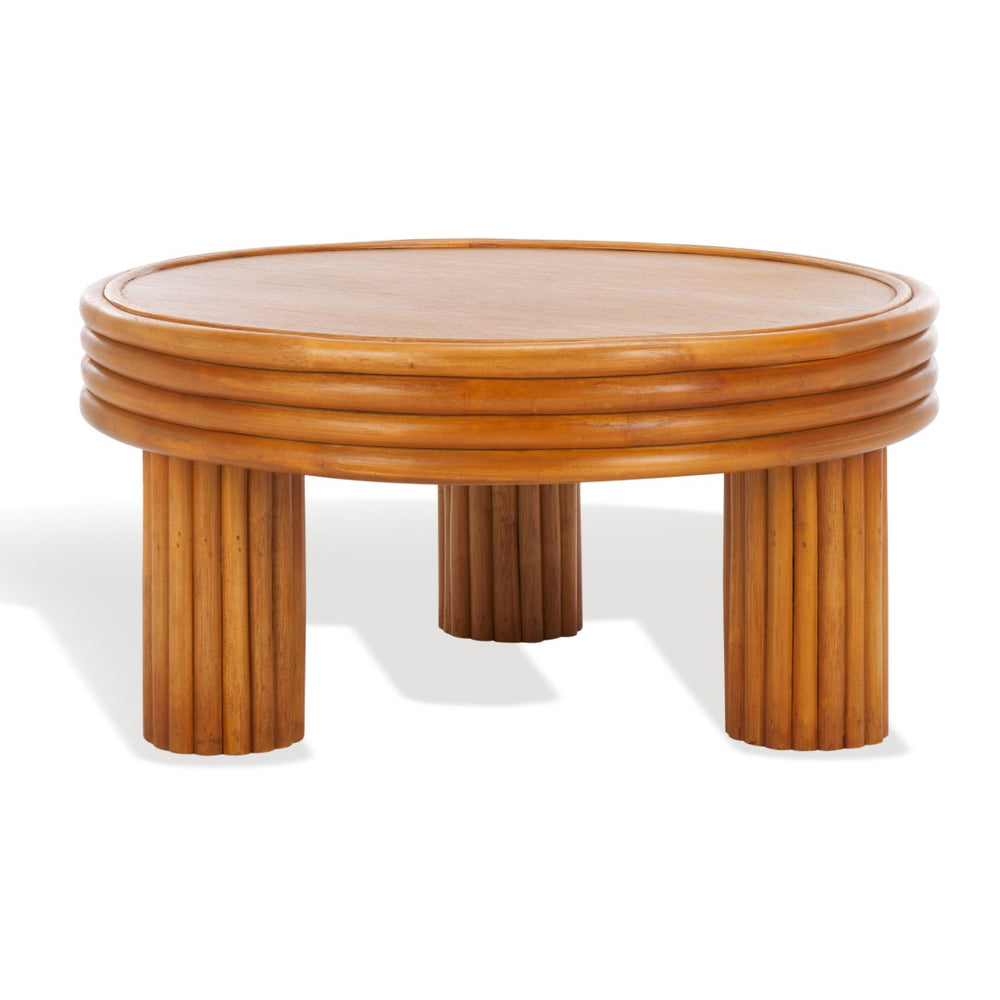 Safavieh BAYARD Rattan Round Coffee Table - Natural Finish with Modern Design for Versatile Home Décor CWK3008A