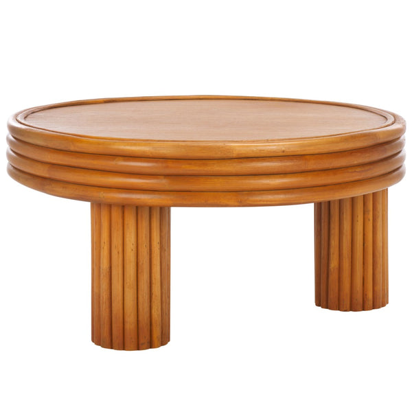 Safavieh BAYARD Rattan Round Coffee Table - Natural Finish with Modern Design for Versatile Home Décor CWK3008A