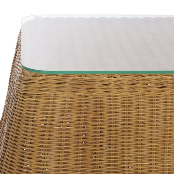 Safavieh HYLDA Square Rattan Accent Table - Versatile Natural Design with Tempered Glass Top for Modern Spaces CWK3010A