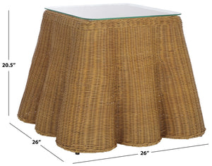 Safavieh HYLDA Square Rattan Accent Table - Versatile Natural Design with Tempered Glass Top for Modern Spaces CWK3010A