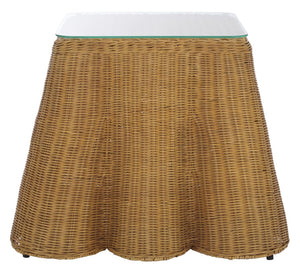 Safavieh HYLDA Square Rattan Accent Table - Versatile Natural Design with Tempered Glass Top for Modern Spaces CWK3010A