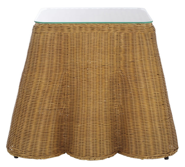 Safavieh HYLDA Square Rattan Accent Table - Versatile Natural Design with Tempered Glass Top for Modern Spaces CWK3010A