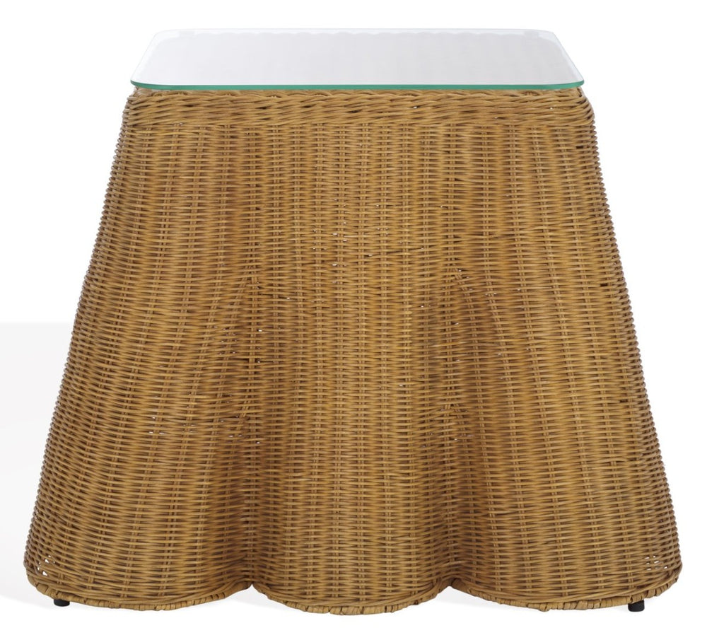 Safavieh HYLDA Square Rattan Accent Table - Versatile Natural Design with Tempered Glass Top for Modern Spaces CWK3010A