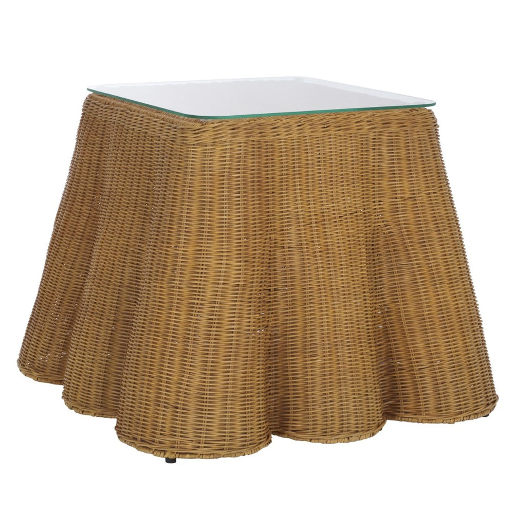Safavieh HYLDA Square Rattan Accent Table - Versatile Natural Design with Tempered Glass Top for Modern Spaces CWK3010A