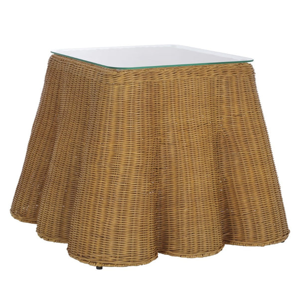 Safavieh HYLDA Square Rattan Accent Table - Versatile Natural Design with Tempered Glass Top for Modern Spaces CWK3010A