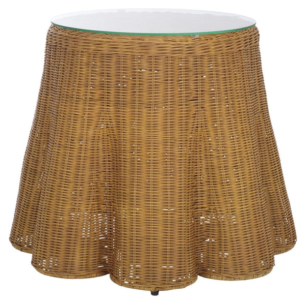 Safavieh HYLDA Round Rattan Accent Table - Stylish Natural Design for Living Room, Bedroom, or Patio Use CWK3011A