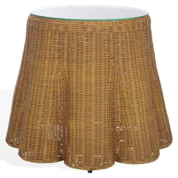 Safavieh HYLDA Round Rattan Accent Table - Stylish Natural Design for Living Room, Bedroom, or Patio Use CWK3011A