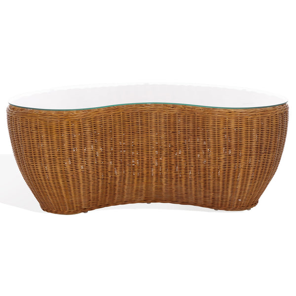 Safavieh Hylda Rattan Coffee Table - Natural Elegance & Rustic Charm For Living Room, Patio & Sunroom Decor Natural Rattan Fitrit ,Tempered Glass ,Rattan 1,2 Pole Cwk3012a