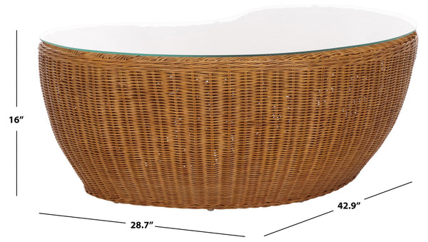 Safavieh Hylda Rattan Coffee Table - Natural Elegance & Rustic Charm For Living Room, Patio & Sunroom Decor Natural Rattan Fitrit ,Tempered Glass ,Rattan 1,2 Pole Cwk3012a