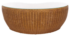 Safavieh Hylda Rattan Coffee Table - Natural Elegance & Rustic Charm For Living Room, Patio & Sunroom Decor Natural Rattan Fitrit ,Tempered Glass ,Rattan 1,2 Pole Cwk3012a