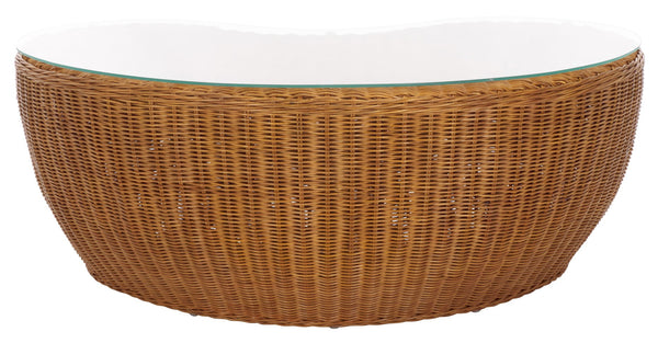 Safavieh Hylda Rattan Coffee Table - Natural Elegance & Rustic Charm For Living Room, Patio & Sunroom Decor Natural Rattan Fitrit ,Tempered Glass ,Rattan 1,2 Pole Cwk3012a