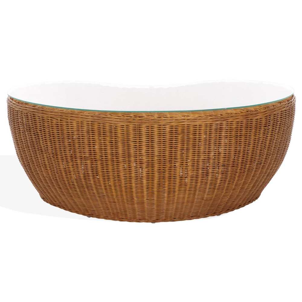 Safavieh HYLDA Rattan Coffee Table – Handcrafted Natural Elegance with Glass Top for Modern Living Spaces CWK3012A