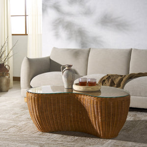 Safavieh Hylda Rattan Coffee Table - Natural Elegance & Rustic Charm For Living Room, Patio & Sunroom Decor Natural Rattan Fitrit ,Tempered Glass ,Rattan 1,2 Pole Cwk3012a
