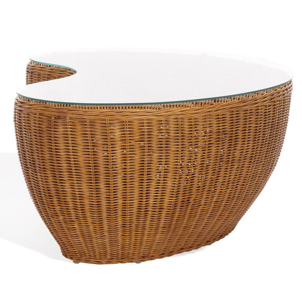Safavieh Hylda Rattan Coffee Table - Natural Elegance & Rustic Charm For Living Room, Patio & Sunroom Decor Natural Rattan Fitrit ,Tempered Glass ,Rattan 1,2 Pole Cwk3012a