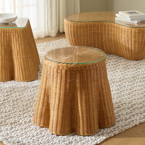 Safavieh HYLDA Square Rattan Accent Table - Versatile Natural Design with Tempered Glass Top for Modern Spaces CWK3010A
