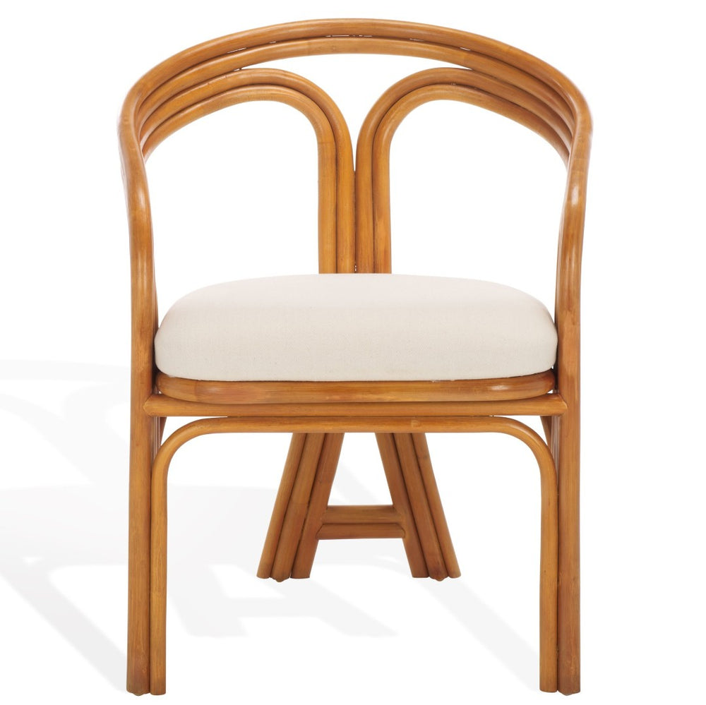 Safavieh JENNABROOK Rattan Pole Accent Chair - Stylish Natural & White Upholstery for Modern Spaces CWK3013A