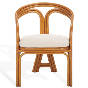 Safavieh JENNABROOK Rattan Pole Accent Chair - Stylish Natural & White Upholstery for Modern Spaces CWK3013A