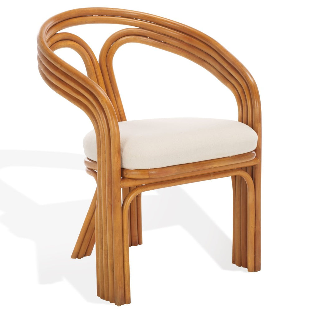 Safavieh JENNABROOK Rattan Pole Accent Chair - Stylish Natural & White Upholstery for Modern Spaces CWK3013A