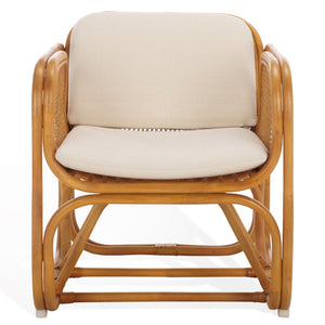 Safavieh BRAUNER Rattan Pole Accent Chair - Natural & White - Rustic Elegance for Modern Living Spaces CWK3014A