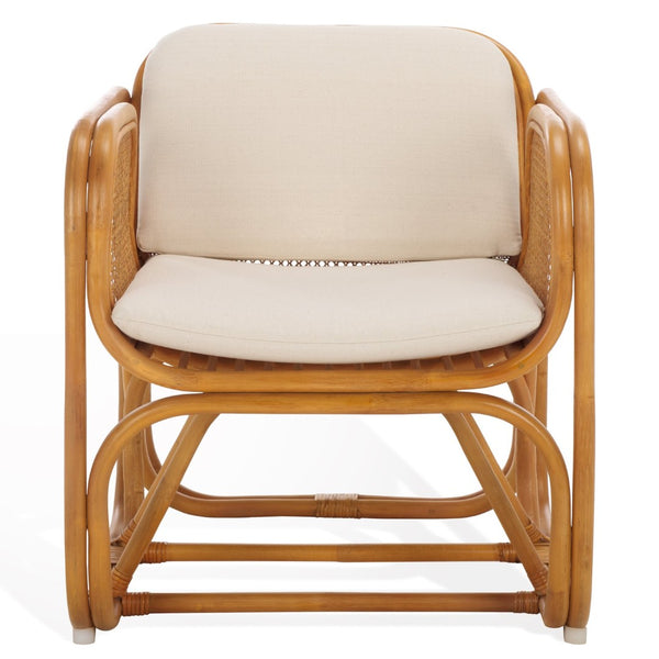 Safavieh BRAUNER Rattan Pole Accent Chair - Natural & White - Rustic Elegance for Modern Living Spaces CWK3014A