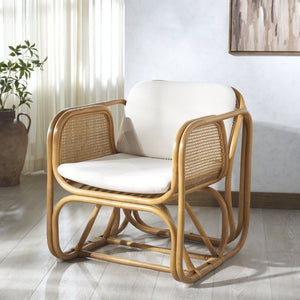 Safavieh BRAUNER Rattan Pole Accent Chair - Natural & White - Rustic Elegance for Modern Living Spaces CWK3014A