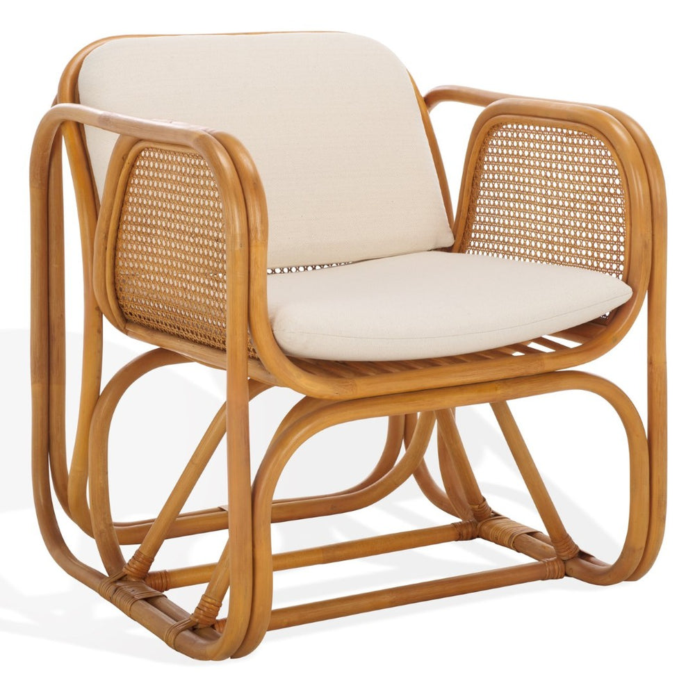 Safavieh BRAUNER Rattan Pole Accent Chair - Natural & White - Rustic Elegance for Modern Living Spaces CWK3014A