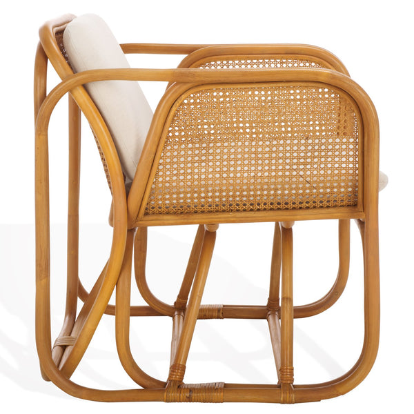 Safavieh Brauner Rattan Pole Accent Chair - Natural & White, Stylish Comfort With Rustic Charm For Your Home Natural ,White Rattan 3,4 Pole ,Fabric ,Foam ,Rattan Cwk3014a