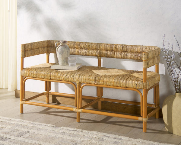 Safavieh Elexa Banana Weaving Bench - Handcrafted Natural Rattan & Banana Textile For Stylish Comfort Natural Rattan 1,2 Pole ,Banana Weaving ,Plywood Cwk3015a