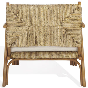 Safavieh Elexa Banana Weaving Accent Chair - Natural & White | Chic Comfort For Stylish Home Décor Spaces Natural ,White Rattan 3,4 Pole ,Fabric ,Foam ,Plywood ,Banana Weaving Cwk3016a