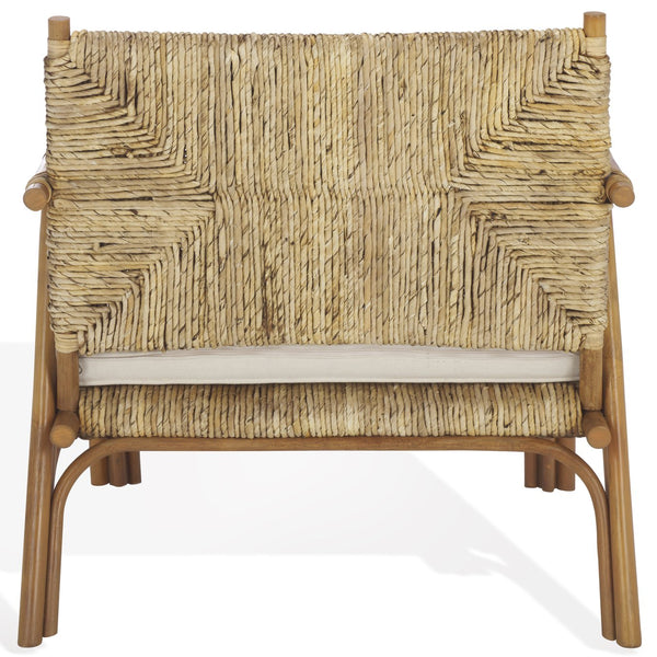 Safavieh Elexa Banana Weaving Accent Chair - Natural & White | Chic Comfort For Stylish Home Décor Spaces Natural ,White Rattan 3,4 Pole ,Fabric ,Foam ,Plywood ,Banana Weaving Cwk3016a
