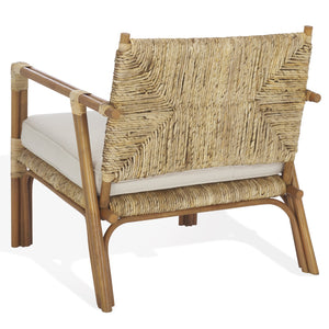 Safavieh Elexa Banana Weaving Accent Chair - Natural & White | Chic Comfort For Stylish Home Décor Spaces Natural ,White Rattan 3,4 Pole ,Fabric ,Foam ,Plywood ,Banana Weaving Cwk3016a